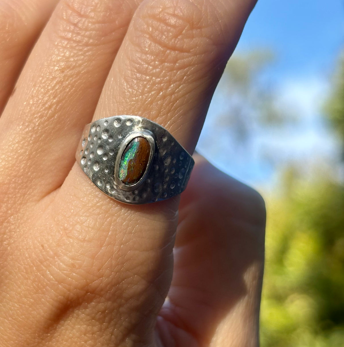 Sea-battered Boulder Opal Ring