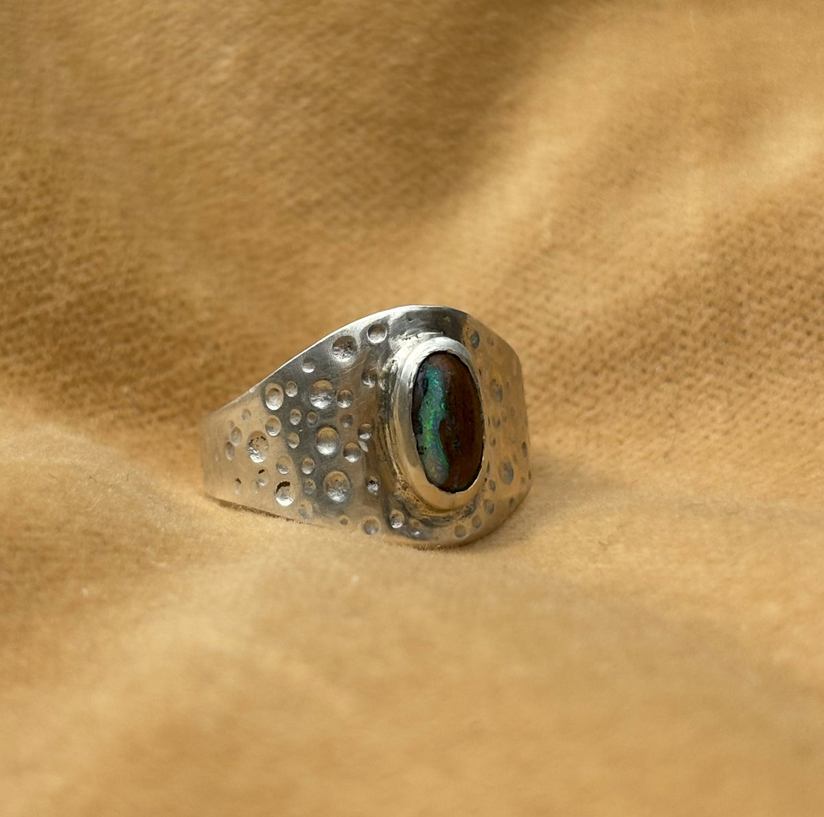 Sea-battered Boulder Opal Ring